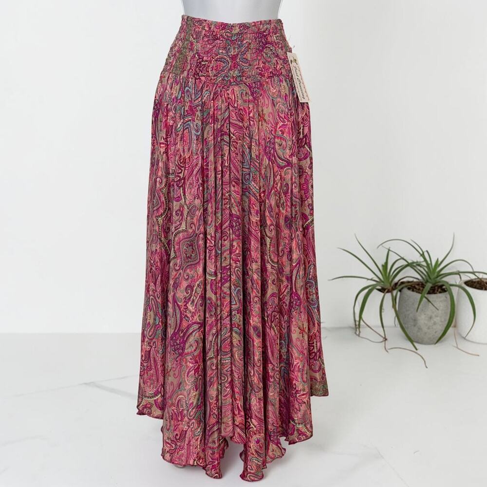 Boho Paisley Palazzo Pants Smocked Wide Leg Gaucho Culottes OS Sm-Med Fairycore - Picture 2 of 9